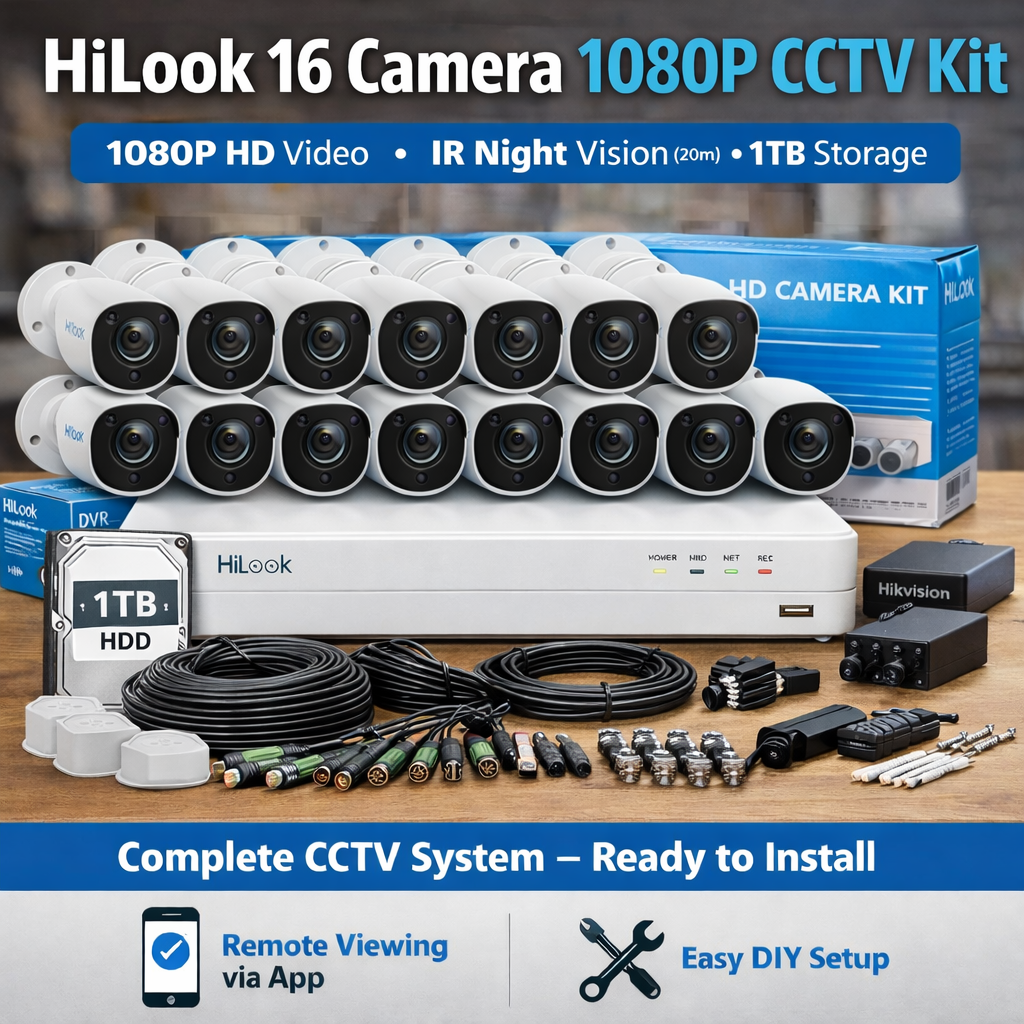 HiLook 16 x Camera Turbo HD kit - DVR - 16 x HD1080P ( 2TB HDD + Mobile viewing)  + Installation