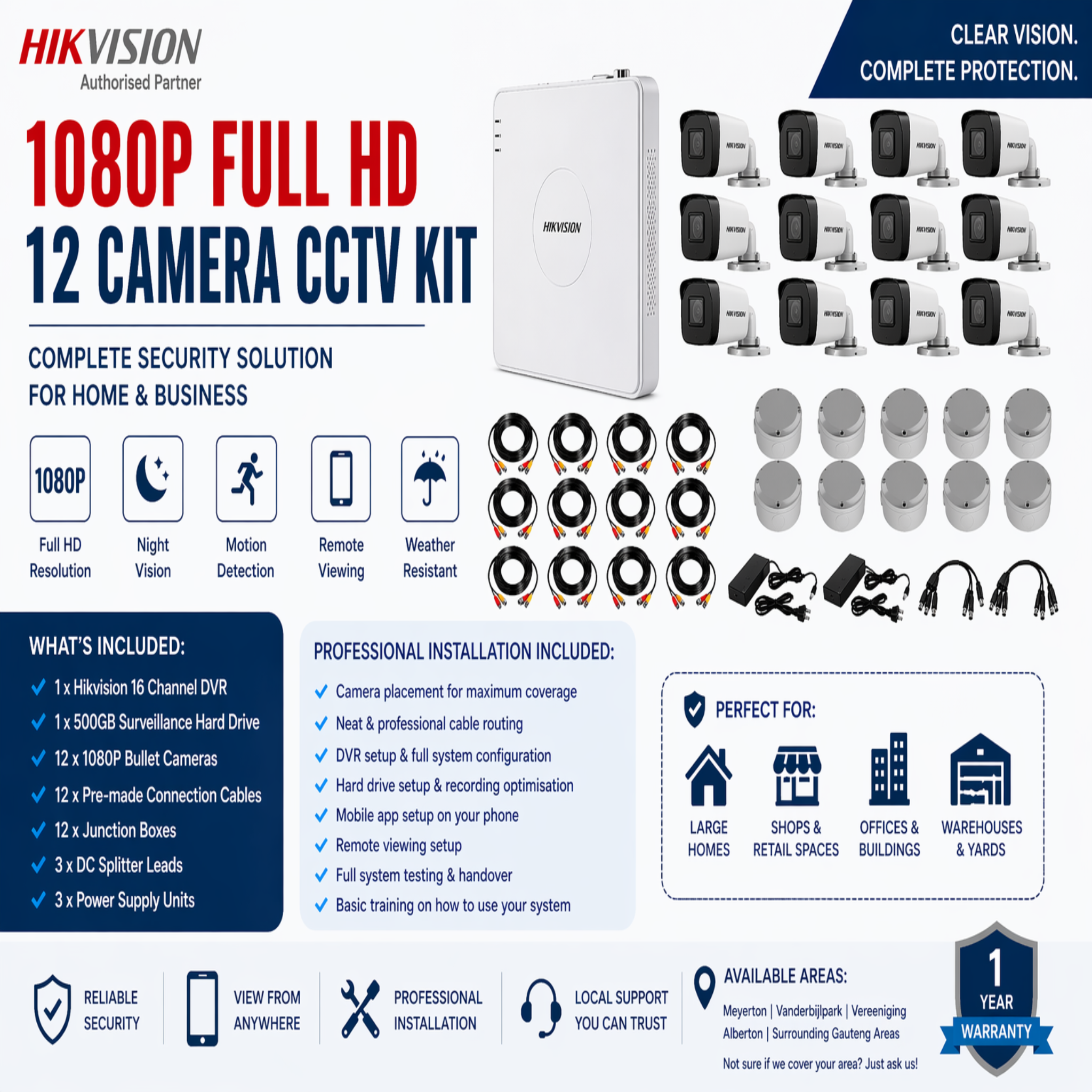 Hikvision 1080P 12 Camera CCTV System (Full Setup)  + Installation
