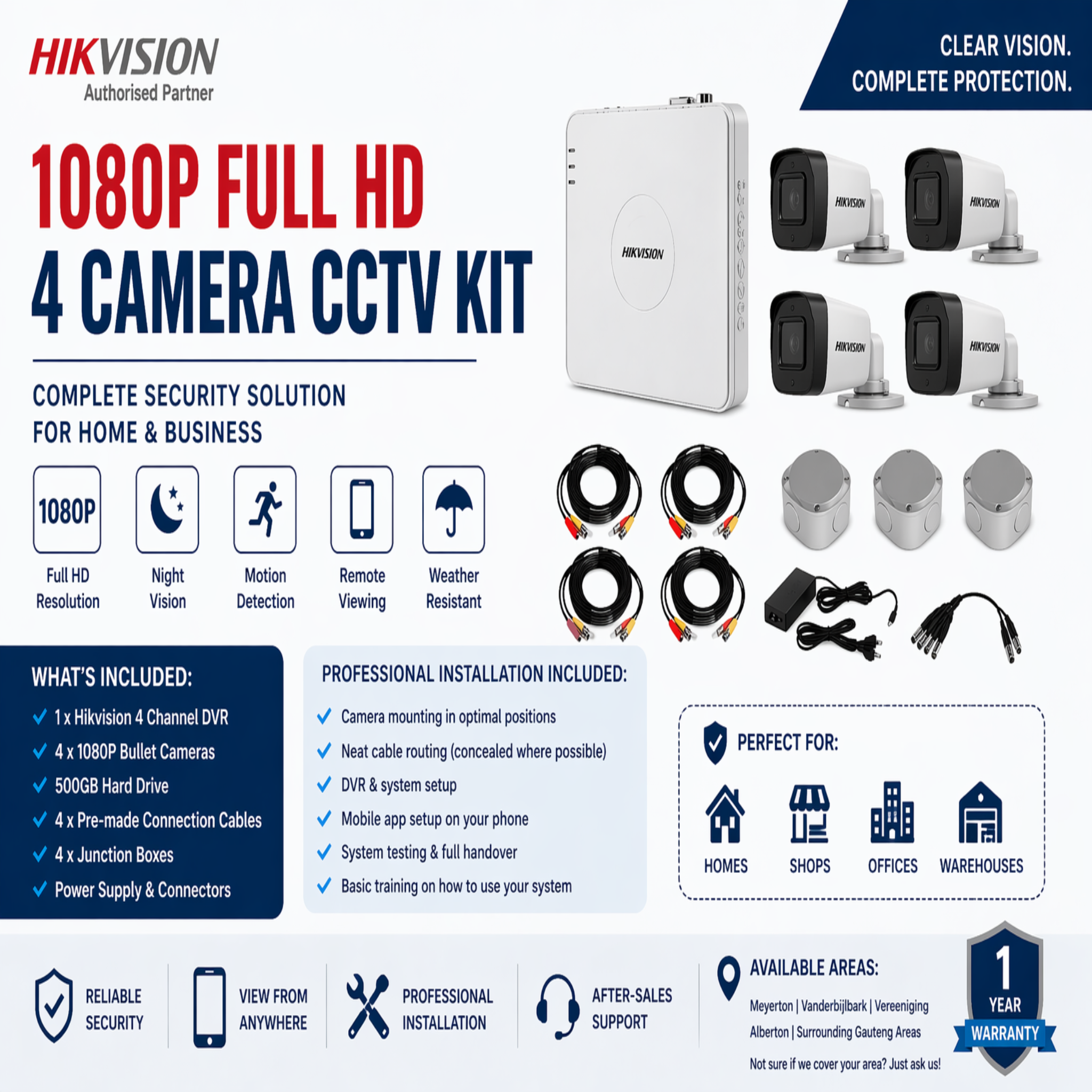 Hikvision 4 Camera CCTV System – 1080P (Full HD) + Installation
